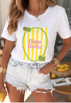 Tričko z nadrukiem Ciao Bella biało-ružový