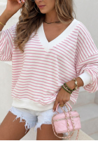 Sveter w paski z dekoltem Naomi biało-žltá