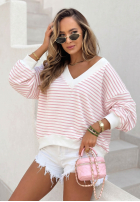 Sveter w paski z dekoltem Naomi biało-žltá