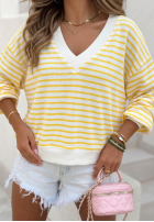 Sveter w paski z dekoltem Naomi biało-žltá