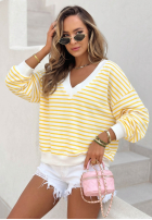 Sveter w paski z dekoltem Naomi biało-žltá