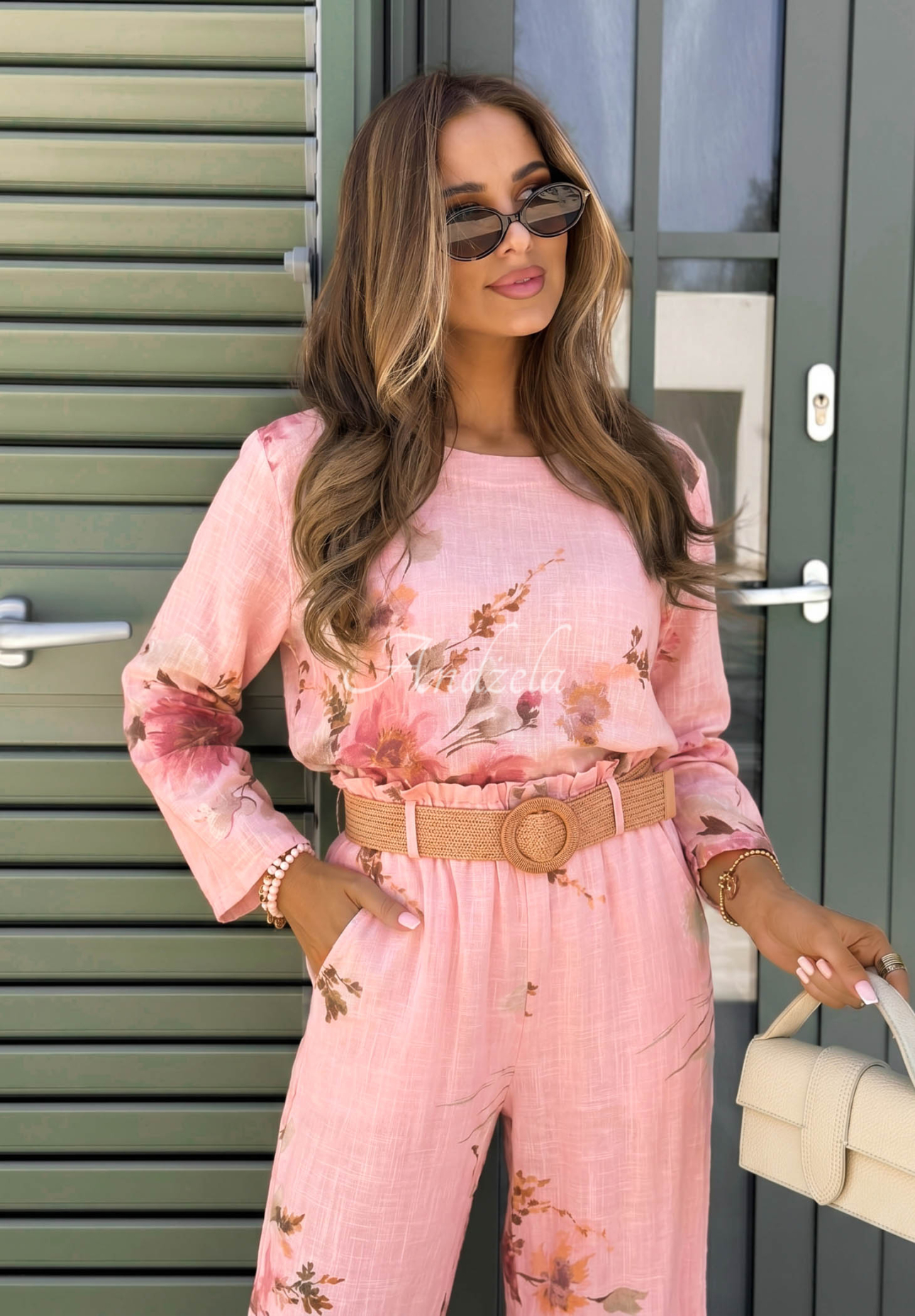 Bavlnená súprava blúzka a nohavice s kvetmi Sunny Harmony ružový