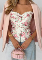 Gorsetowy top w kwiaty z koronką Flora Diva Biela
