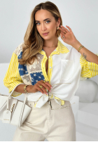 Košeľa oversize z haftami i paskami Salina Biela