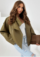 Skórzana  Bunda ze ściągaczem Amber Mood olivová