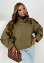 Skórzana  Bunda ze ściągaczem Amber Mood olivová