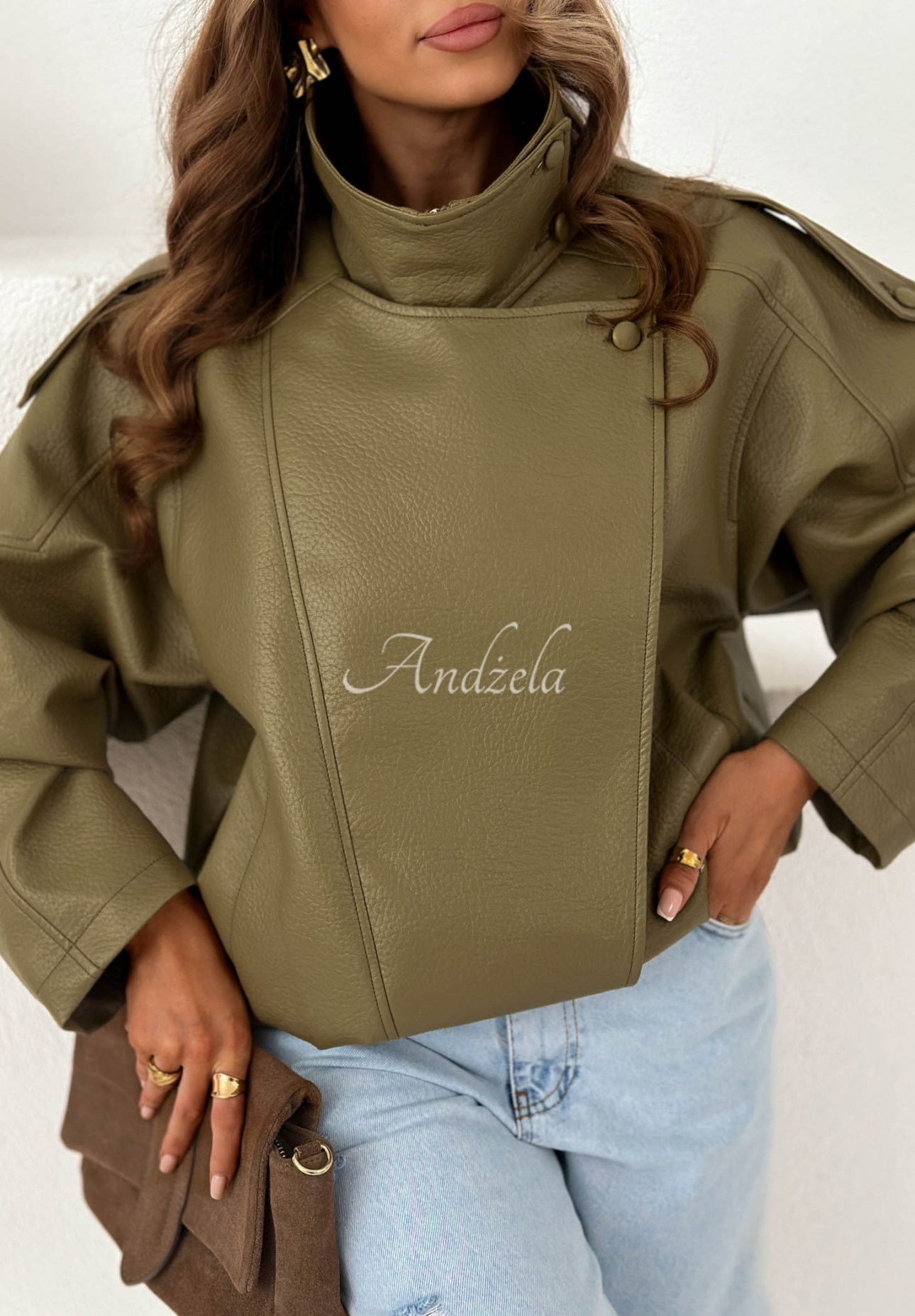 Kožená bunda s lemom Amber Mood olivová