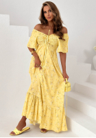 Kwiecista Šaty maxi z bufkami i falbankami Mirabilis púdrovo ružová