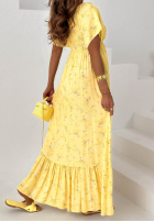 Kwiecista Šaty maxi z bufkami i falbankami Mirabilis púdrovo ružová