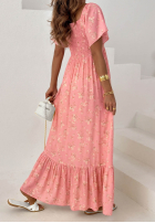 Kwiecista Šaty maxi z bufkami i falbankami Mirabilis púdrovo ružová