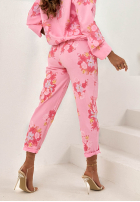 Kwieciste Nohavice mom fit z paskiem Olive béžové