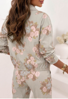 Kwieciste Nohavice mom fit z paskiem Olive béžové