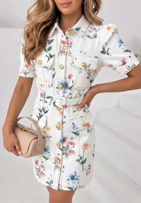 Dž&iacute;nsov&eacute; mini &scaron;aty s kvetmi a opaskom Flora Choice Biela