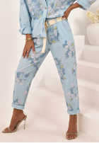 Kwieciste Nohavice mom fit z paskiem Olive béžové