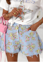 džínosové Kraťasy  w kwiaty Sunny Flora biele