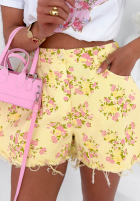 džínosové Kraťasy  w kwiaty Sunny Flora biele