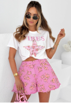 džínosové Kraťasy  w kwiaty Sunny Flora biele