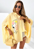 Oversizowa Košeľa w paski z nadrukami Happy Life žltá