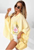 Oversizowa Košeľa w paski z nadrukami Happy Life žltá
