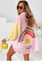 Košeľa w paski z haftami Sun & Stripes różowo-žltá