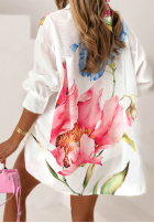 Asymetryczna Košeľa z nadrukiem Painted Flowers Biela