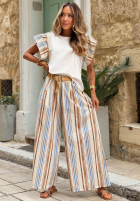 látkové Nohavice wide leg w paski Azurelle biało-blankytné