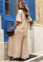 Lniane Nohavice wide leg z paskiem Capri Sunshine béžové