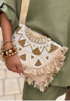 Wyszywana koralikami Kabelka z frędzlami boho Admire Sun béžová