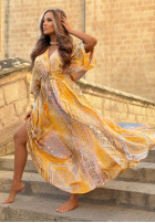 Wzorzysta Šaty maxi z szerokimi rękawami Summer Doll pistaciová
