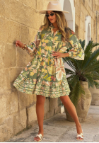 Rozkloszowana Šaty w kwiaty Island Bloom khaki