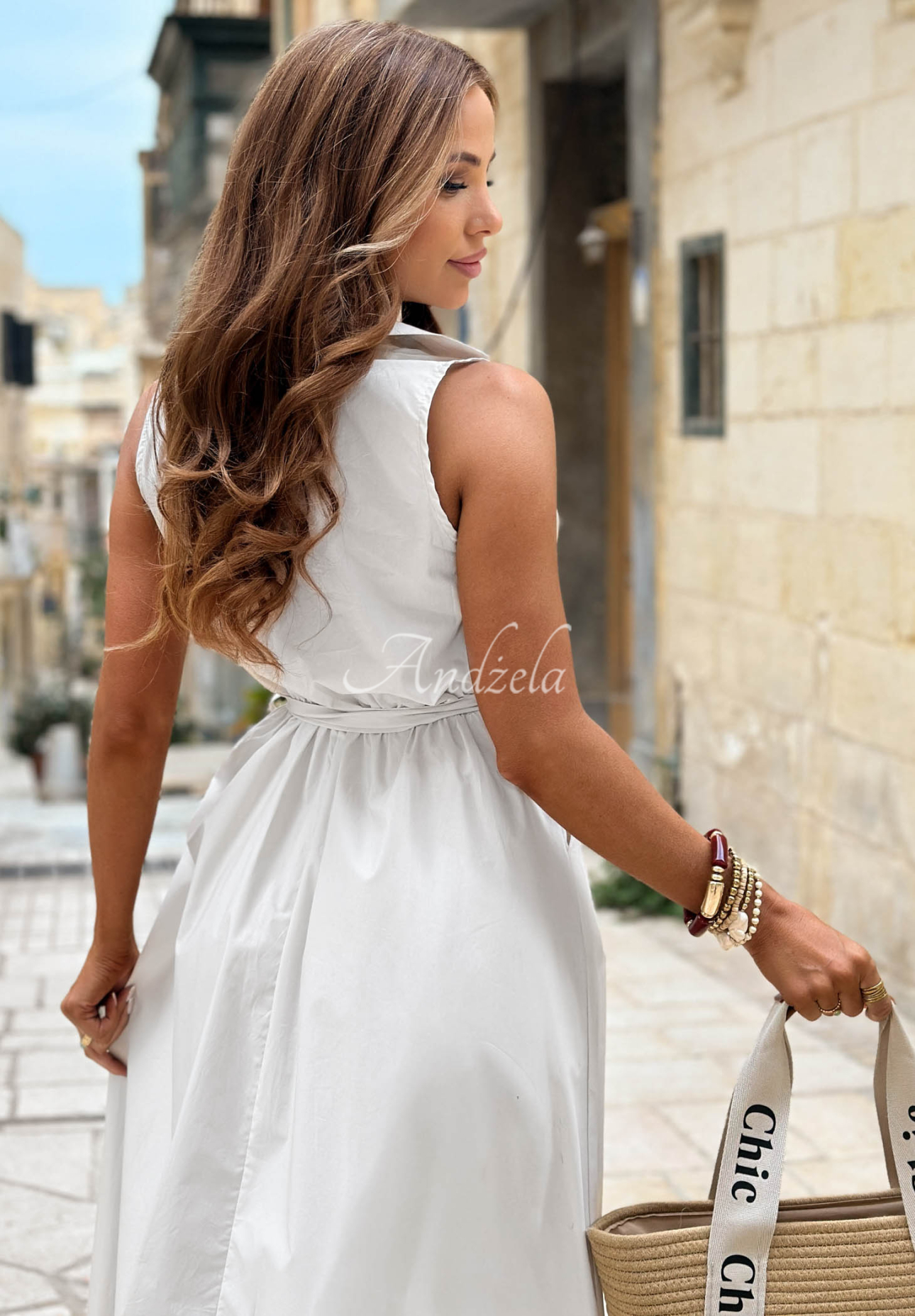 Bavlnené midi šaty s opaskom Desert Muse Biela