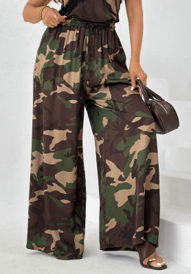 Visk&oacute;zov&eacute; nohavice wide leg mask&aacute;čov&eacute; Fancy Cover khaki