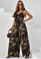 Wiskozowe Nohavice wide leg moro Fancy Cover khaki