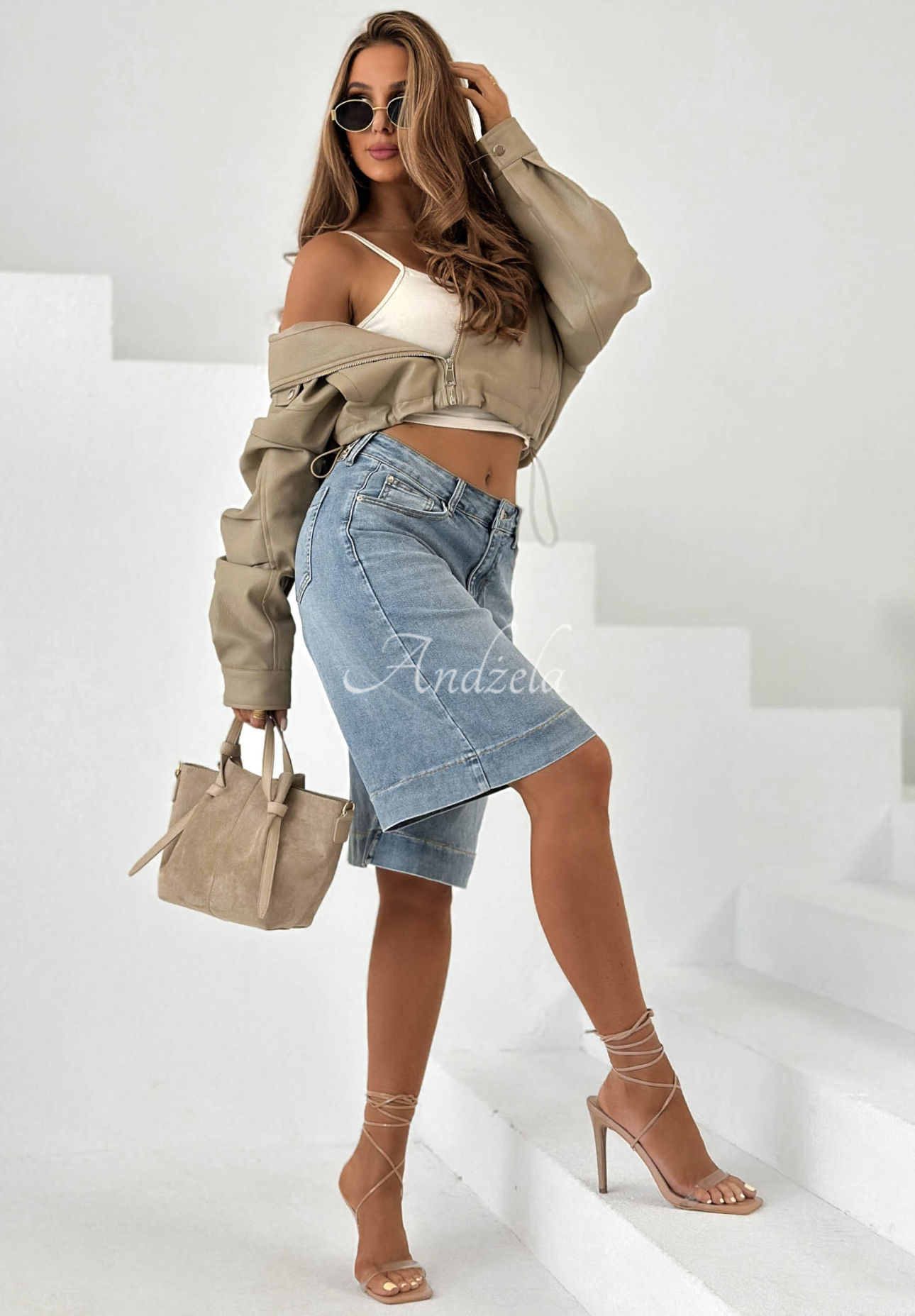 Džínsy bermudy s opaskom Just Denim modré