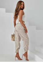 látkové Nohavice z paskiem w panterkę Tropical Trip béžové