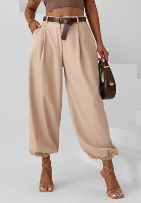 Elegantn&eacute; nohavice joggery s opaskom Desert City b&eacute;žov&eacute;