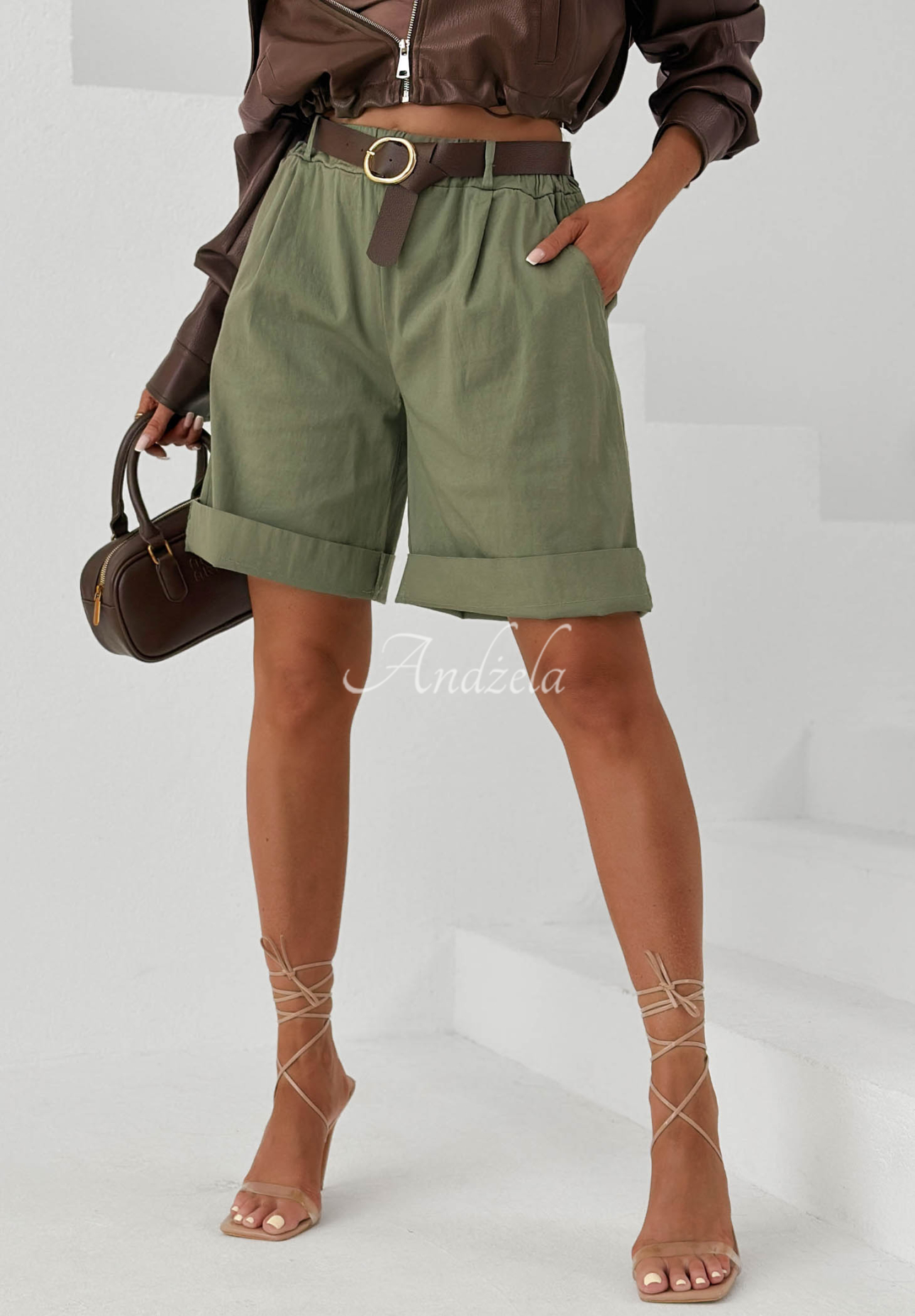 Bavlnené šortky s opaskom Sun Honey khaki