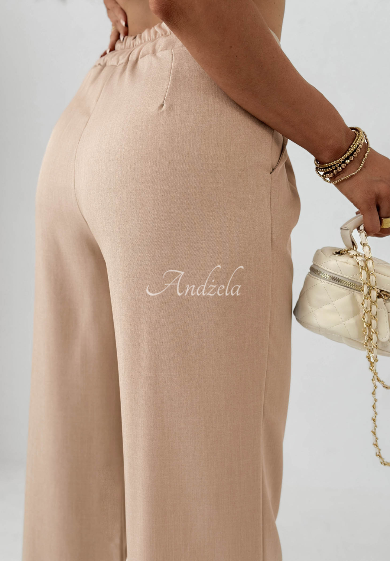 Látkové nohavice wide leg s viskózou Sand Club béžové