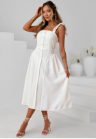 Šaty midi na wiązanych ramiączkach Sunset Aura Biela