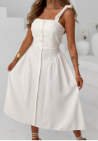 Šaty midi na wiązanych ramiączkach Sunset Aura Biela