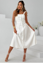 Šaty midi na wiązanych ramiączkach Sunset Aura Biela