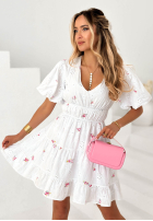 Ażurowa Šaty mini z bufkami w kwiaty Miss Floria Biela