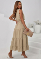 Šaty maxi na ramiączkach z falbankami Sunwave fuchsiová