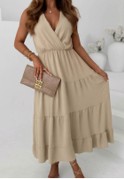 Šaty maxi na ramiączkach z falbankami Sunwave fuchsiová