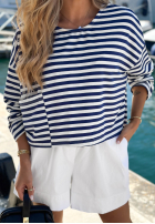 Krátka Mikina w paski z kieszenią Sail Winds biało-tmavomodrá