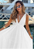 Ażurowa Šaty maxi na ramiączkach boho Sun Essence Biela