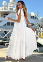 Ażurowa Šaty maxi na ramiączkach boho Sun Essence Biela
