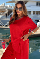 Súprava wiązana Blúzka i Nohavice wide leg Elite Holiday červený