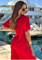 Súprava wiązana Blúzka i Nohavice wide leg Elite Holiday červený