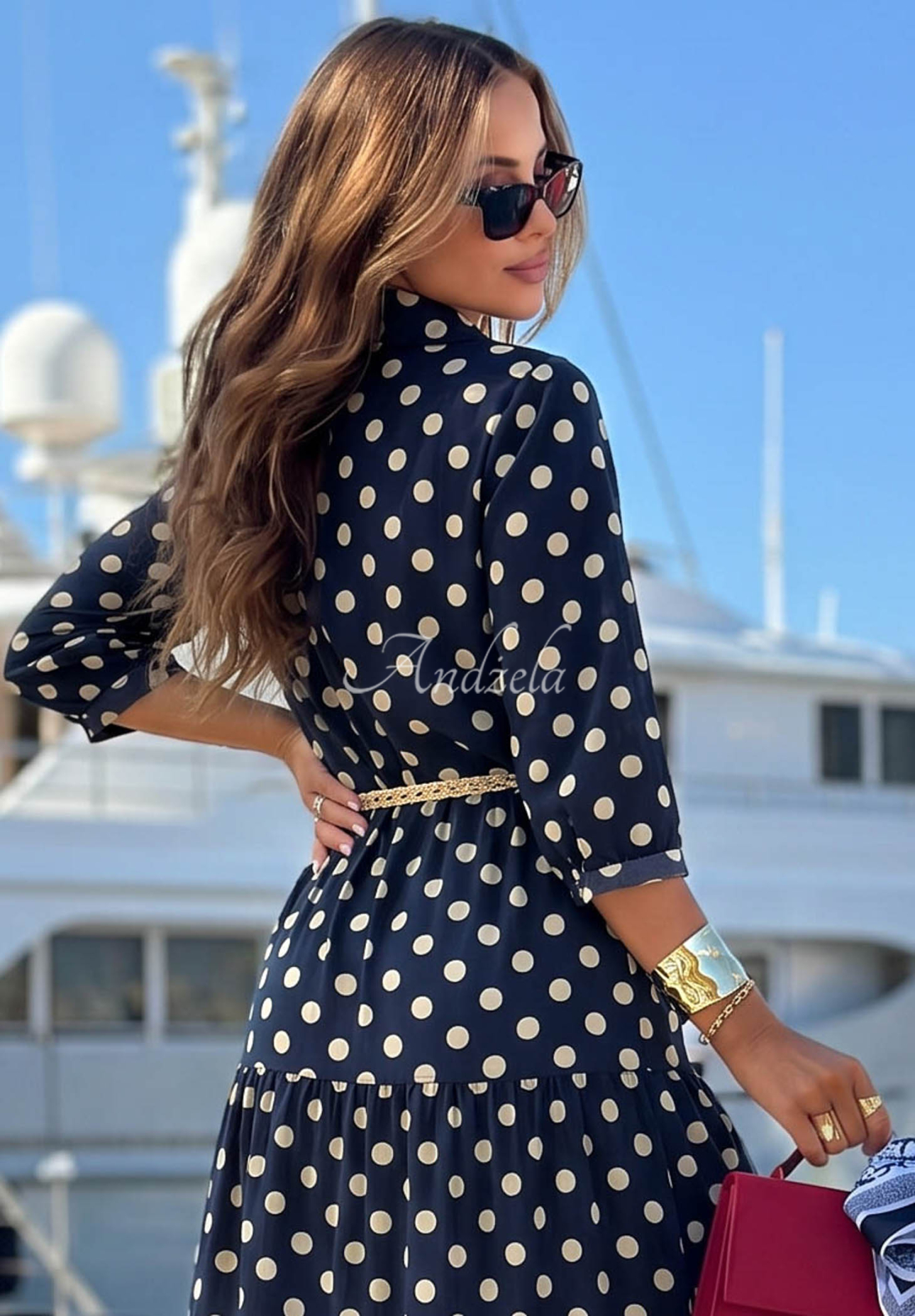 Košeľové šaty s bodkami z bavlny Summer Dots tmavomodrá